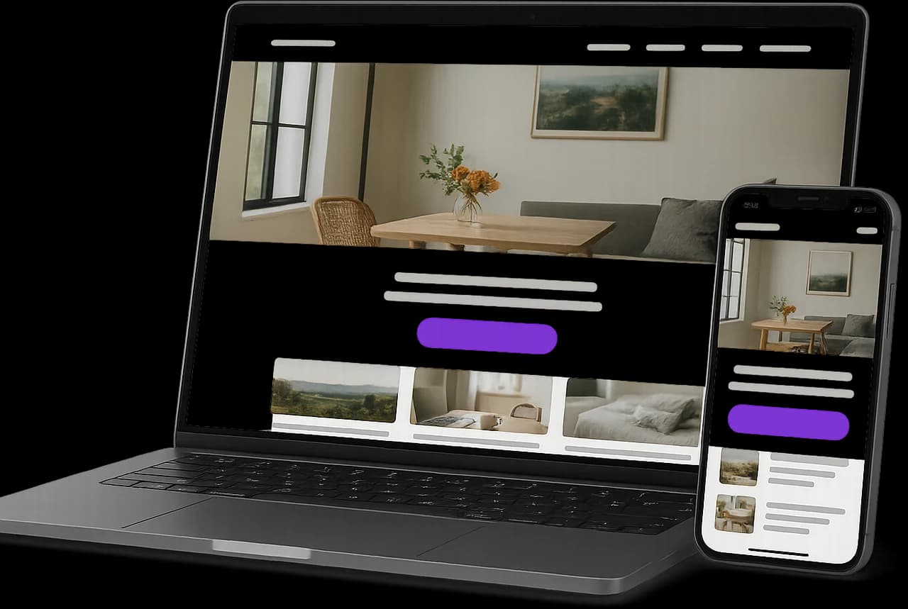 A small-business website shown on a laptop and a phone